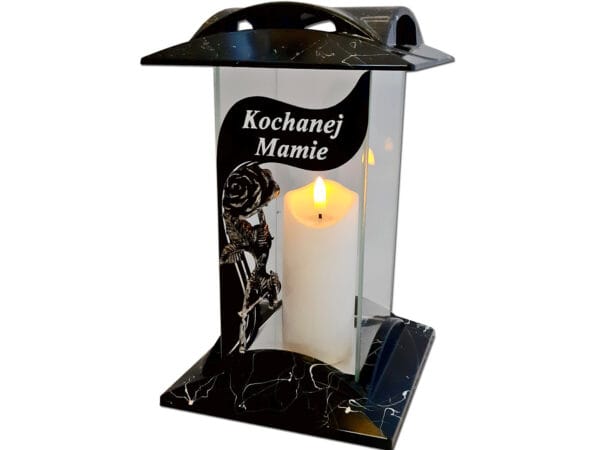 kbm-mam-sw-bia1.jpg MAMA MAMIE ZNICZ KBM RÓŻA CZARNY MARMUR+ŚWIECA LED