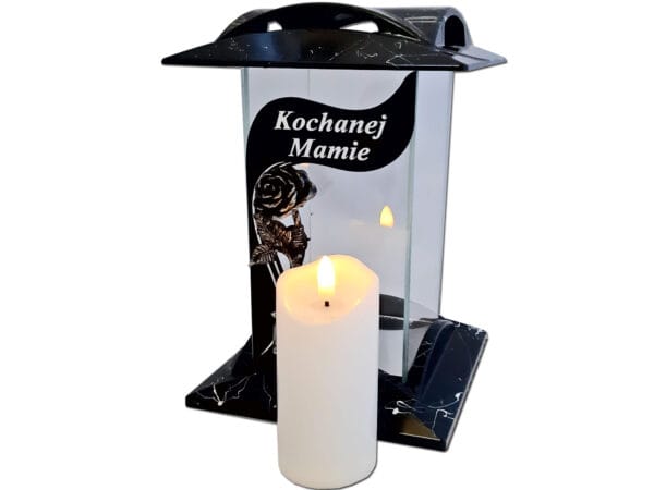 kbm-mam-sw-bia2.jpg MAMA MAMIE ZNICZ KBM RÓŻA CZARNY MARMUR+ŚWIECA LED