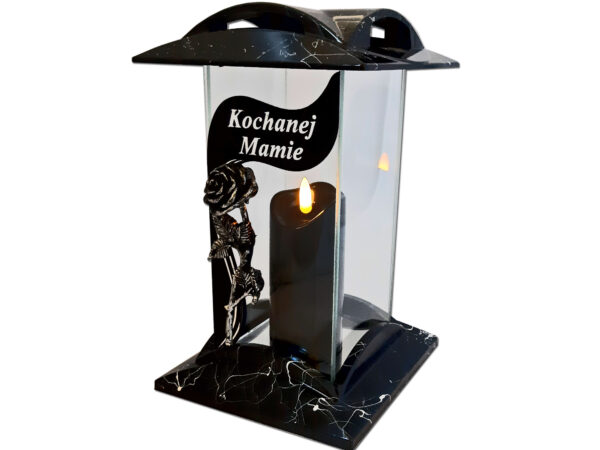 MAMA MAMIE ZNICZ KBM RÓŻA CZARNY MARMUR+ŚWIECA LED CZARNA