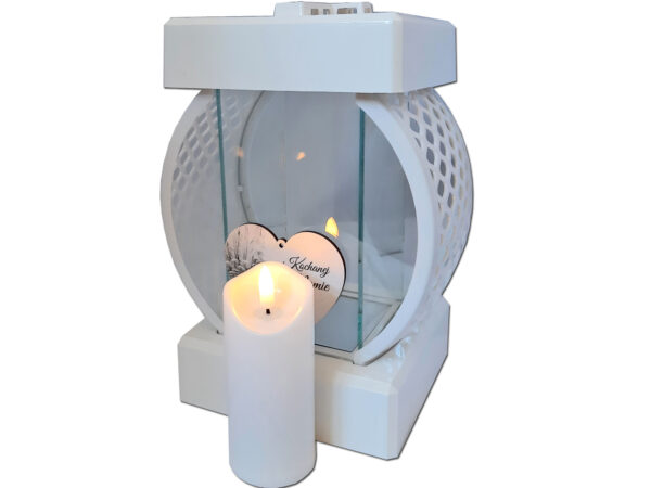 MAMA MAMIE ZNICZ LAMPION KOŁO RTN GŁADKI BIAŁY SERCE DR+ŚWIECA LED BIAŁA