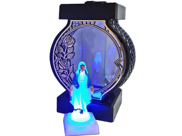 ZNICZ LAMPION NA GRÓB KOŁO DUŻE RTN RAMA RÓŻA ZŁOTO+FIGURKA LED