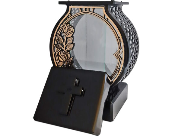 ZNICZ LAMPION NA GRÓB KOŁO DUŻE RTN RAMA RÓŻA ZŁOTO