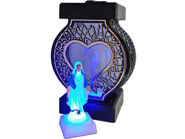 ZNICZ LAMPION NA GRÓB KOŁO DUŻE RTN RAMA SERCE ZŁOTO+FIGURKA LED