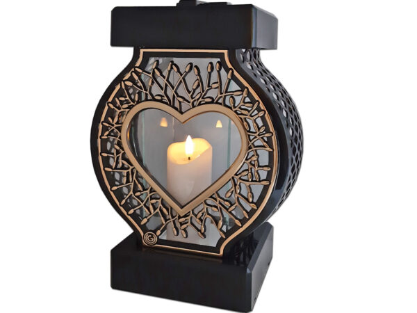 ZNICZ LAMPION NA GRÓB KOŁO DUŻE RTN RAMA SERCE ZŁOTO+ŚWIECA LED BIAŁA