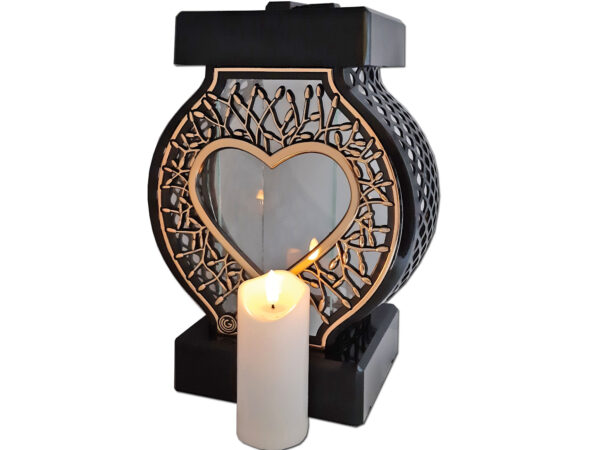 ZNICZ LAMPION NA GRÓB KOŁO DUŻE RTN RAMA SERCE ZŁOTO+ŚWIECA LED BIAŁA