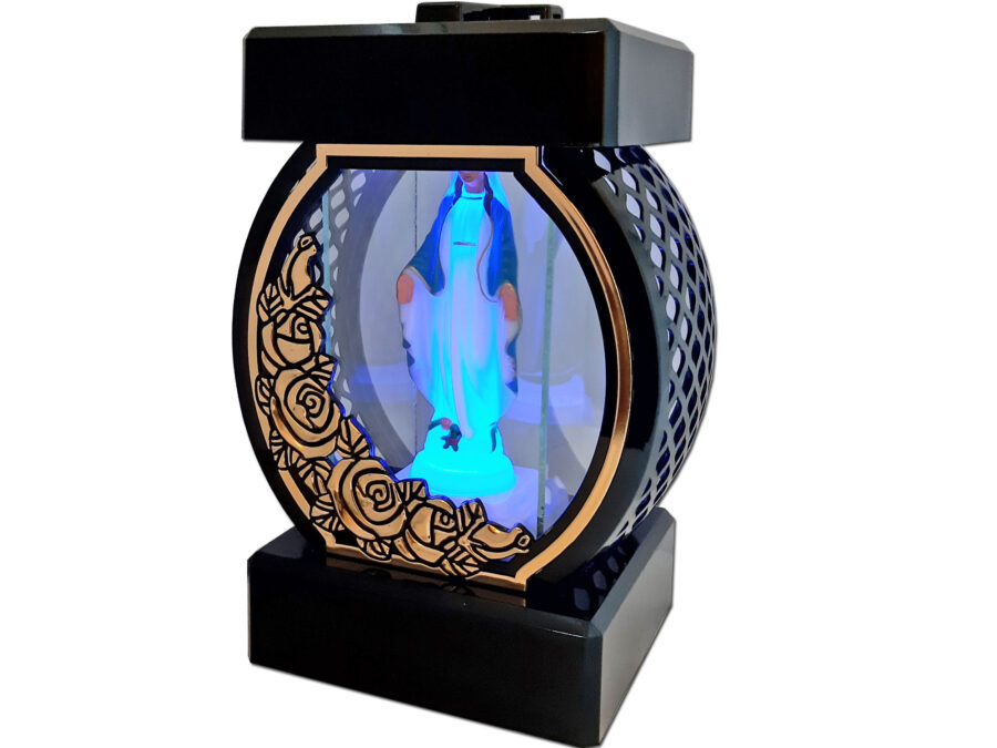 ZNICZ ZNICZE LAMPION NA GRÓB KOŁO RTN RÓŻA RAMA ZŁOTO+FIGURKA LED