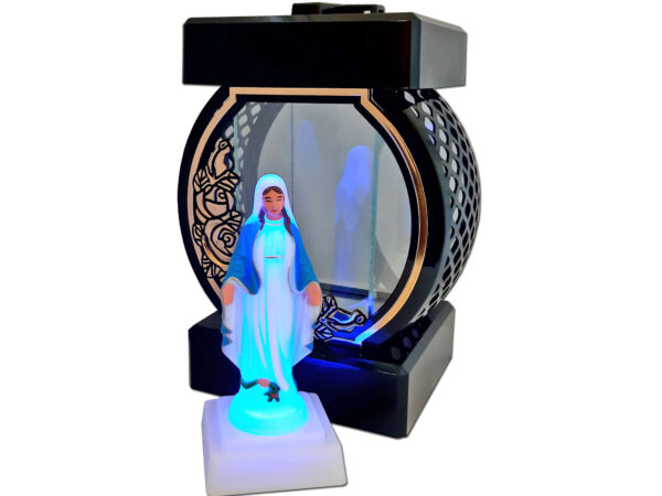 ZNICZ ZNICZE LAMPION NA GRÓB KOŁO RTN RÓŻA RAMA ZŁOTO+FIGURKA LED