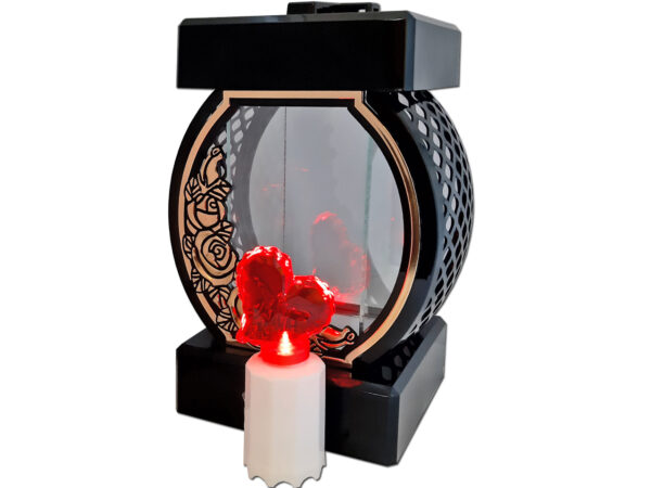 ZNICZ ZNICZE LAMPION NA GRÓB KOŁO RTN RÓŻA RAMA ZŁOTO+SERCE LED Z BAT
