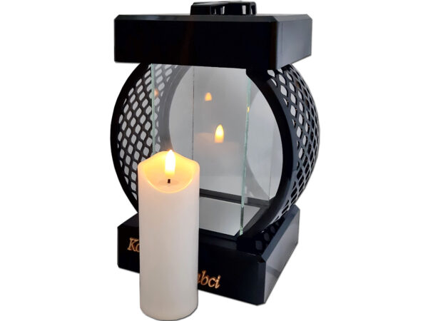 BABCIA BABCI ZNICZ LAMPION KOŁO RTN GŁADKI CZARNY+ŚWIECA LED