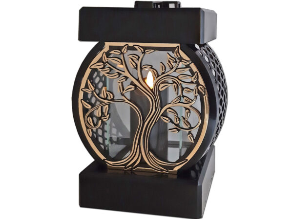 ZNICZ ZNICZE LAMPION NA GRÓB KOŁO RTN DRZEWO RAMA ZŁOTO+ŚWIECA LED CZARNA