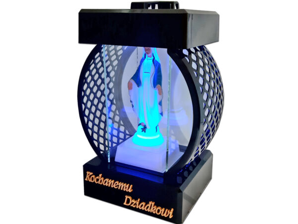 DZIADEK DZIADKOWI ZNICZ LAMPION KOŁO RTN GŁADKI CZARNY+FIGURKA LED