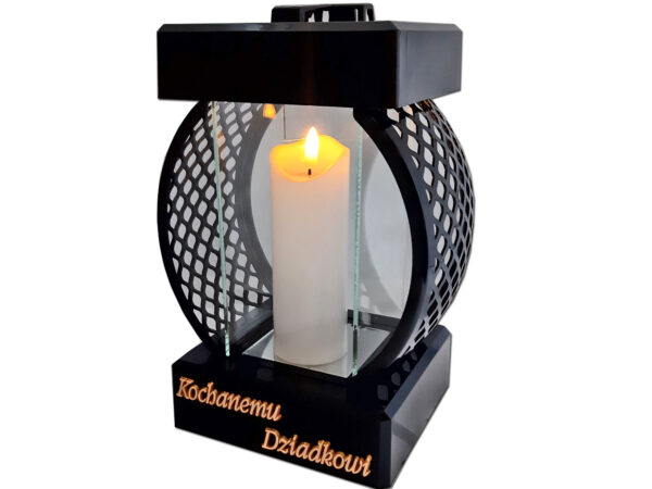 DZIADEK DZIADKOWI ZNICZ LAMPION KOŁO RTN GŁADKI CZARNY+ŚWIECA LED