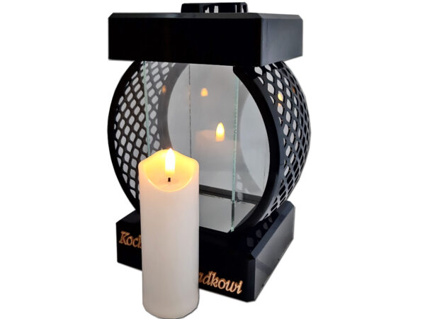 DZIADEK DZIADKOWI ZNICZ LAMPION KOŁO RTN GŁADKI CZARNY+ŚWIECA LED