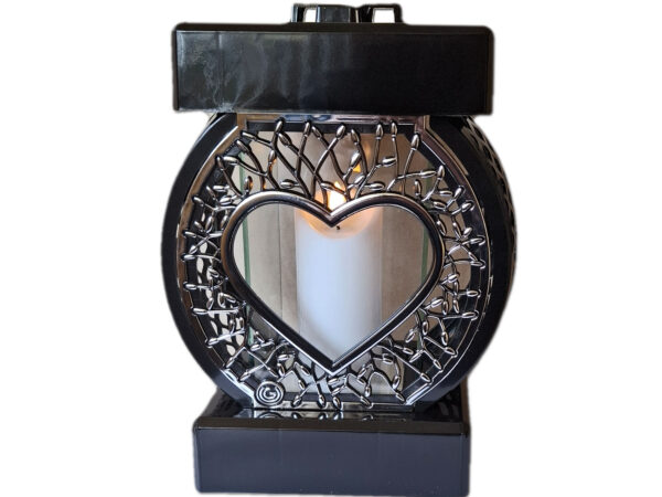 ZNICZ ZNICZE LAMPION NA GRÓB KOŁO RTN SERCE RAMA SREBRO+ŚWIECA LED BIAŁA