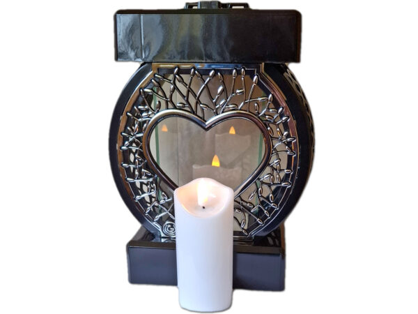 ZNICZ ZNICZE LAMPION NA GRÓB KOŁO RTN SERCE RAMA SREBRO+ŚWIECA LED BIAŁA