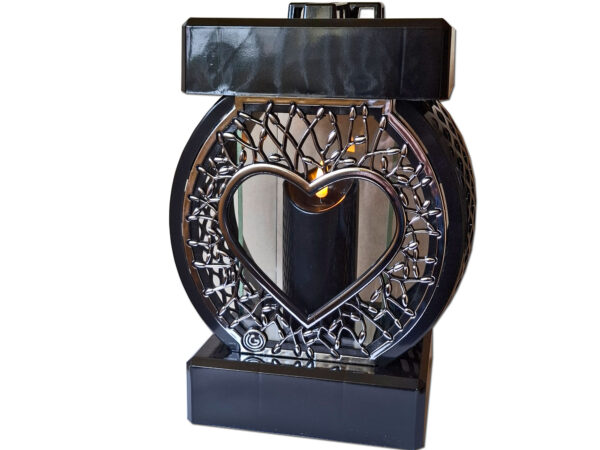 ZNICZ ZNICZE LAMPION NA GRÓB KOŁO RTN SERCE RAMA SREBRO+ŚWIECA LED CZARNA