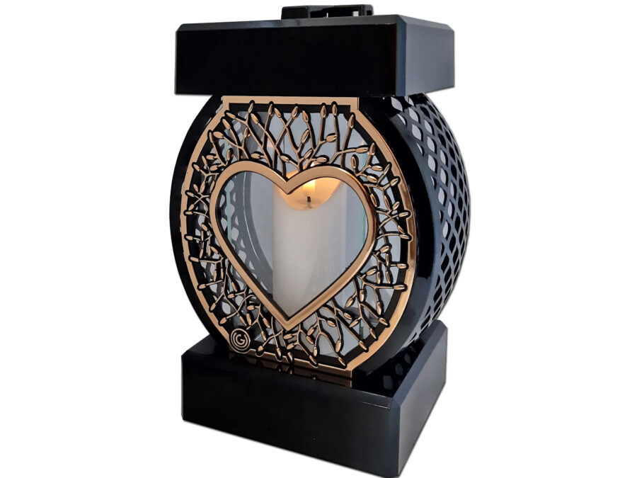 ZNICZ ZNICZE LAMPION NA GRÓB KOŁO RTN SERCE RAMA ZŁOTO+ŚWIECA LED BIAŁA