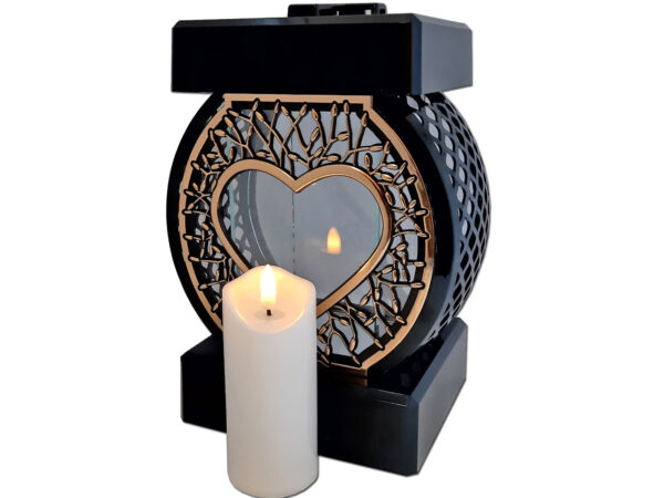 ZNICZ ZNICZE LAMPION NA GRÓB KOŁO RTN SERCE RAMA ZŁOTO+ŚWIECA LED BIAŁA