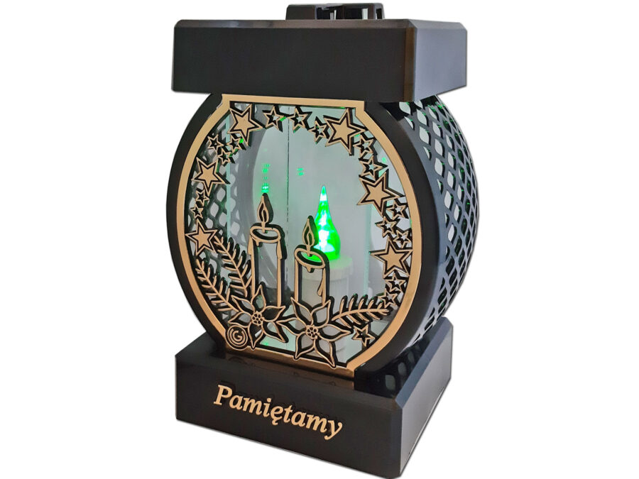 PAMIĘTAMY ZNICZ NA GRÓB KOŁO RTN ŚWIĘTA RAMA ZŁOTO+WKŁAD LED ZIELONY