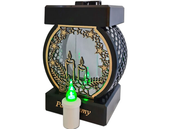 PAMIĘTAMY ZNICZ NA GRÓB KOŁO RTN ŚWIĘTA RAMA ZŁOTO+WKŁAD LED ZIELONY