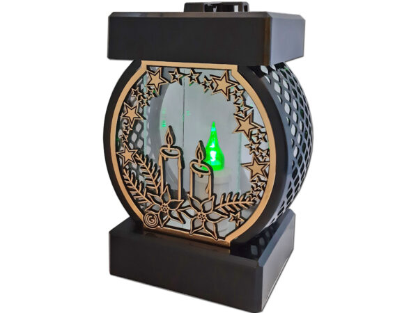 ZNICZ LAMPION NA GRÓB KOŁO RTN ŚWIĘTA RAMA ZŁOTO+ WKŁAD LED ZIELONY