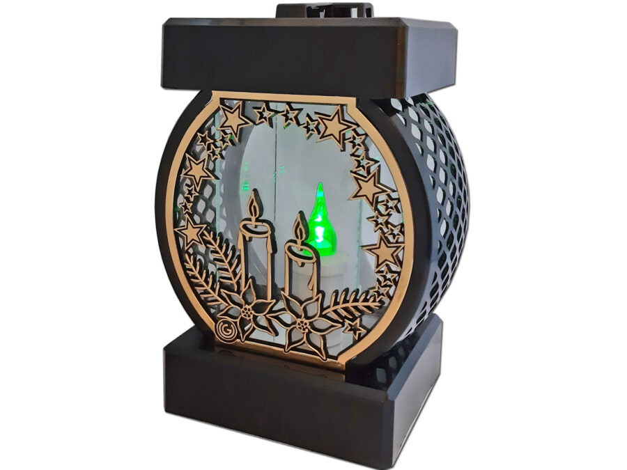 ZNICZ LAMPION NA GRÓB KOŁO RTN ŚWIĘTA RAMA ZŁOTO+ WKŁAD LED ZIELONY