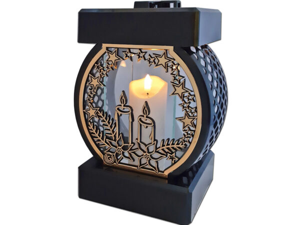 ZNICZ LAMPION NA GRÓB KOŁO RTN ŚWIĘTA RAMA ZŁOTO+ŚWIECA LED BIAŁA