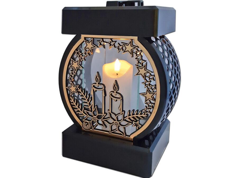 ZNICZ LAMPION NA GRÓB KOŁO RTN ŚWIĘTA RAMA ZŁOTO+ŚWIECA LED BIAŁA