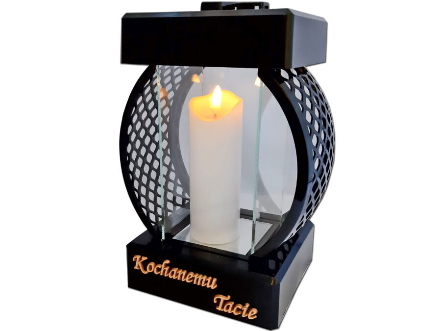 TATA TACIE ZNICZ LAMPION KOŁO RTN GŁADKI CZARNY + ŚWIECA LED