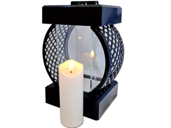 ZNICZ LAMPION KOŁO RTN GŁADKI CZARNY+ŚWIECA LED