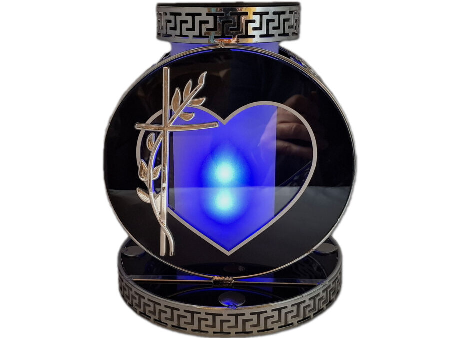 kolo-solar-sre-nieb1.jpg SOLAR SOLARNY FOTOWOLTAICZNY ZNICZ LAMPION VIP KOŁO SREBRNO-BIA KRYSZTAŁKI 2