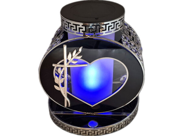 SOLAR SOLARNY FOTOWOLTAICZNY ZNICZ LAMPION VIP KOŁO SREBRNO-BIA KRYSZTAŁKI 2