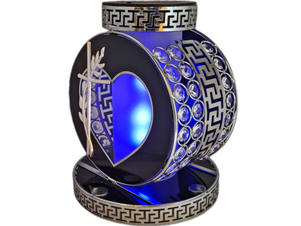 SOLAR SOLARNY FOTOWOLTAICZNY ZNICZ LAMPION VIP KOŁO SREBRNO-BIA KRYSZTAŁKI 2