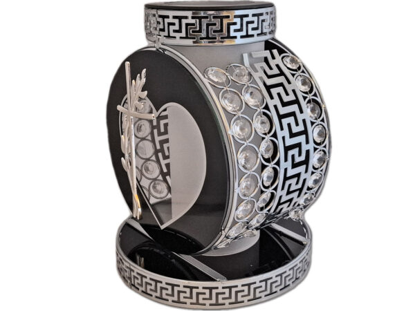 SOLAR SOLARNY FOTOWOLTAICZNY ZNICZ LAMPION VIP KOŁO SREBRN-BIAŁE KRYSZTAŁKI