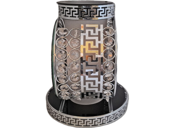 SOLAR SOLARNY FOTOWOLTAICZNY ZNICZ LAMPION VIP KOŁO SREBRN-BIAŁE KRYSZTAŁKI