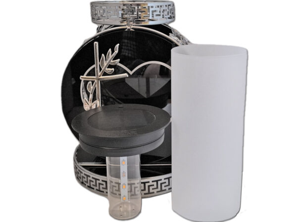 SOLAR SOLARNY FOTOWOLTAICZNY ZNICZ LAMPION VIP KOŁO SREBRN-BIAŁE KRYSZTAŁKI