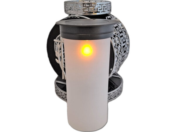 SOLAR SOLARNY FOTOWOLTAICZNY ZNICZ LAMPION VIP KOŁO SREBRN-BIAŁE KRYSZTAŁKI