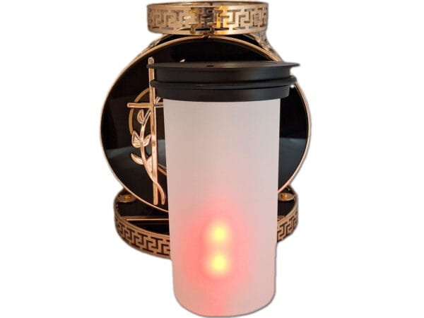 SOLAR SOLARNY FOTOWOLTAICZNY ZNICZ LAMPION VIP KOŁO ZŁOTO-BIAŁE 2