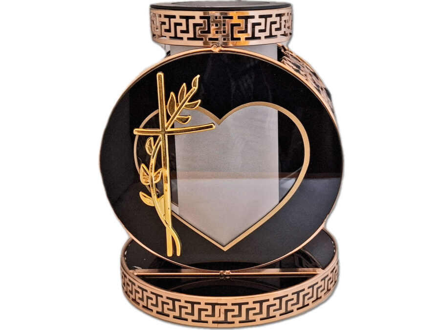 SOLAR SOLARNY FOTOWOLTAICZNY ZNICZ LAMPION VIP KOŁO ZŁOTO-CZARNE KRYSZTAŁKI