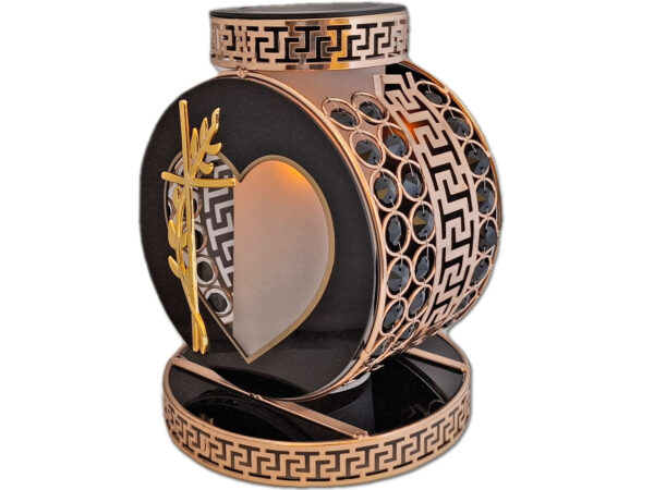 SOLAR SOLARNY FOTOWOLTAICZNY ZNICZ LAMPION VIP KOŁO ZŁOTO-CZARNE KRYSZTAŁKI