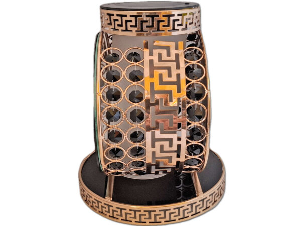 SOLAR SOLARNY FOTOWOLTAICZNY ZNICZ LAMPION VIP KOŁO ZŁOTO-CZARNE KRYSZTAŁKI