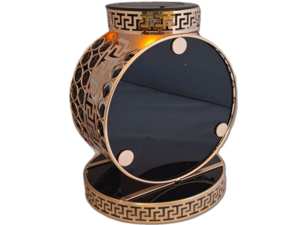 SOLAR SOLARNY FOTOWOLTAICZNY ZNICZ LAMPION VIP KOŁO ZŁOTO-CZARNE KRYSZTAŁKI