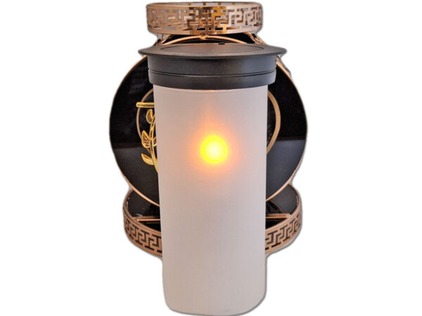 SOLAR SOLARNY FOTOWOLTAICZNY ZNICZ LAMPION VIP KOŁO ZŁOTO-CZARNE KRYSZTAŁKI