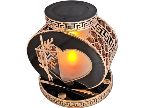 SOLAR SOLARNY FOTOWOLTAICZNY ZNICZ VIP KOŁO ZŁOTO-BURSZTYNOWE KRYSZTAŁKI