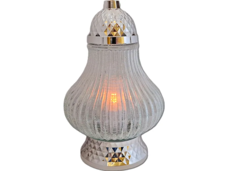 ZNICZ LAMPION NA GRÓB KONIAK METALIZA SREBRO + WKŁAD LED