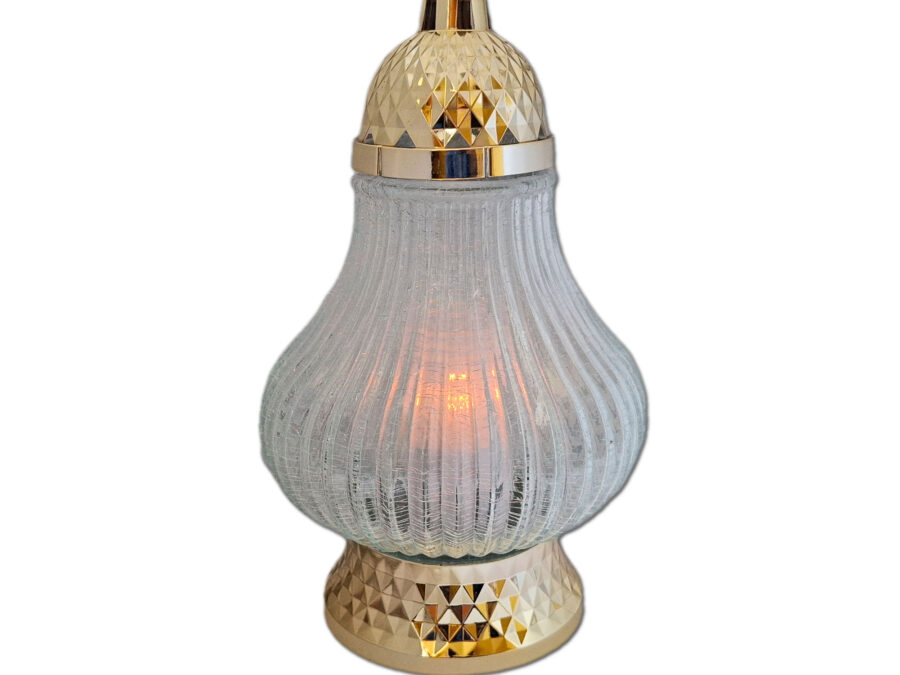 koniak-mro-zl1.jpg ZNICZ LAMPION NA GRÓB KONIAK METALIZA ZŁOTO + WKŁAD LED