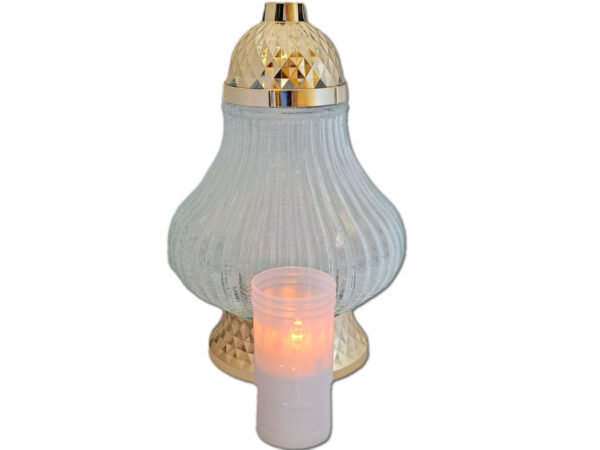 ZNICZ LAMPION NA GRÓB KONIAK METALIZA ZŁOTO + WKŁAD LED