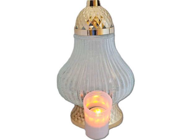 ZNICZ LAMPION NA GRÓB KONIAK METALIZA ZŁOTO + WKŁAD LED