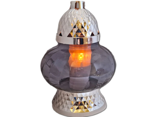 ZNICZ LAMPION NA GRÓB KULA METALIZA SREBRO+ WKŁAD LED
