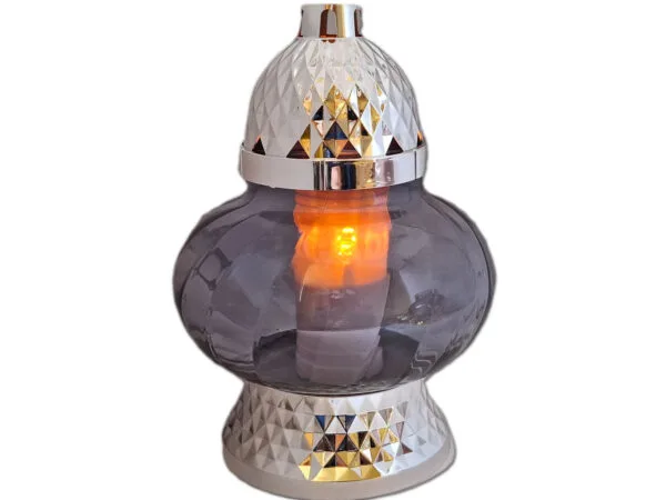 ZNICZ LAMPION NA GRÓB KULA METALIZA SREBRO+ WKŁAD LED